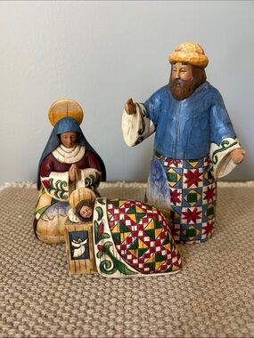 Jim Shore Nativity Scene with Blue and Red Accents Heartwood Creek 2003
